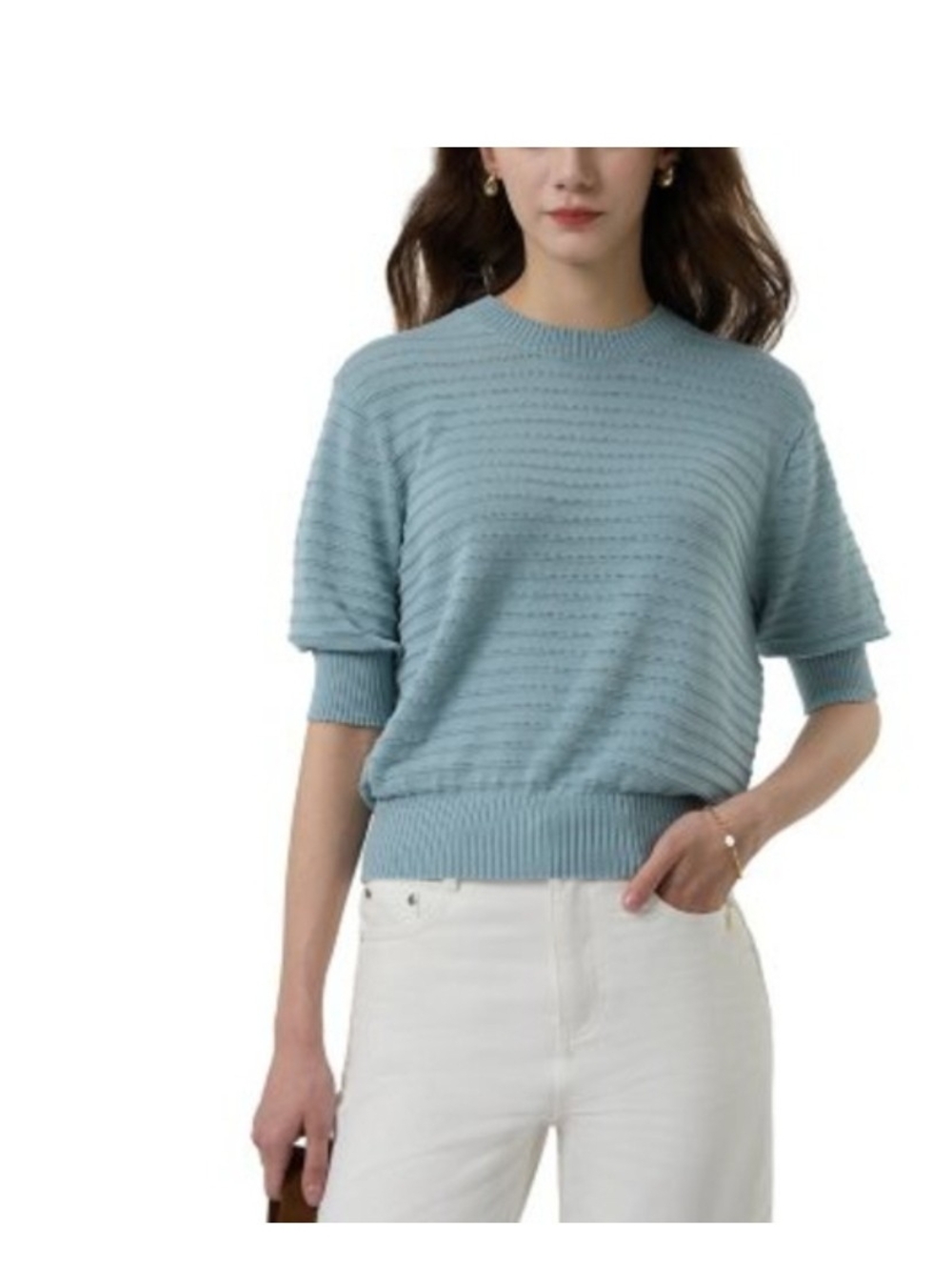 Frye Pale Blue Short Sleeve Knit Sweater